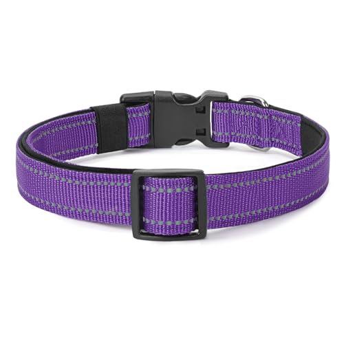 Reflective Dog Collar Padded with Soft Neoprene Breathable Quick Release Basic Dog Collars for Puppy Small Dogs Girl Purple - color: Purple, size: XS:width 5/8"neck 8-10.5"