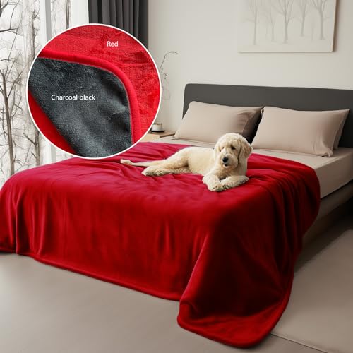 King Size Waterproof Blanket – Spill-Proof, Water-Resistant Flannel Blanket for Bed, Couch, Kids & Pets Protection, Reversible Cozy Design (Passion Red & Midnight Black, 90x108) - color: Velvet Red/Obsidian Black, size: King