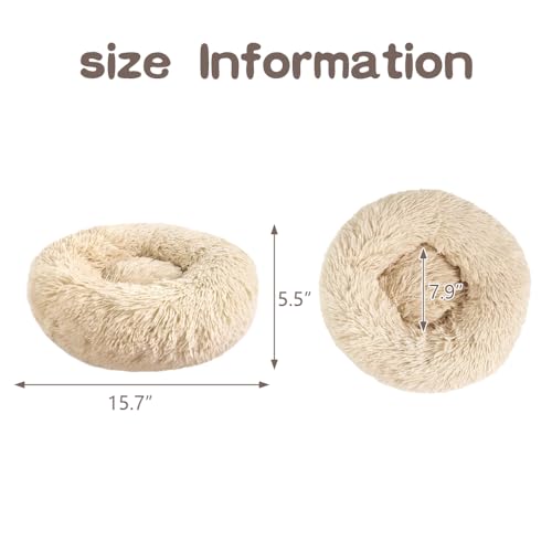 otoez Kitten Puppy Bed Extra Small XS Round Dog Cat Beds Anti Anxiety Plush Pet Calming Donut Bed with Non-Slip Waterproof Bottom, Washable (15.7", Taupe) - color: Taupe, size: 15.7"