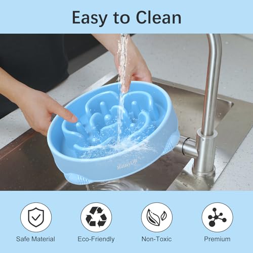MateeyLife Large Slow Feeder Dog Bowls 2PCS, Anti-Choking Puzzle Dog Food Bowls, Anti-Slip Interactive Feeding Slow Down Eating, Bloat Stop Maze Dishes for Large Breeds 4 Cups - color: A-LightBlue&DarkBlue, size: Large