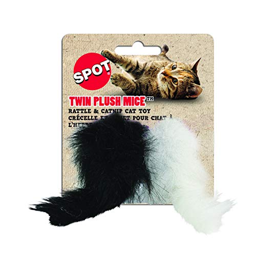 SPOT Twin Plush Mice Cat Toy- Rattle and Catnip Toy for Indoor Cats and Kittens - Classic Toy for Batting and Chasing Around - Fun Entertainment for Hours - 4.5in, 2pcs (Pack of 2) - size: 4.5 in (Pack of 2)