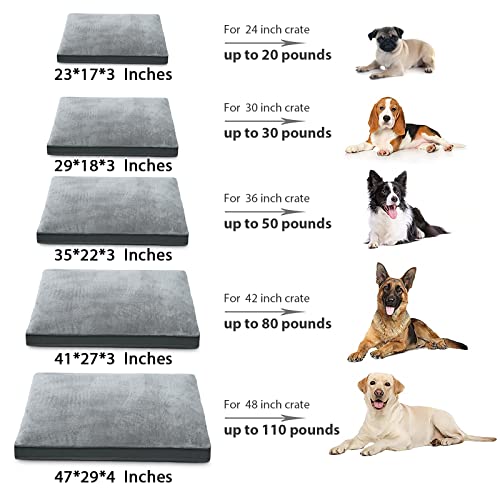 Dog Crate Bed Waterproof Deluxe Plush Dog Beds with Removable Washable Cover Anti-Slip Bottom Pet Sleeping Mattress for Large, Medium, Jumbo, Small Dogs, 41 x 27 inch, Gray - color: Grey, size: 41.0"L x 27.0"W x 3.0"Th