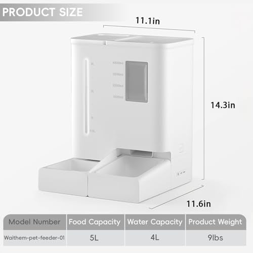 Wi-Fi Automatic Pet Feeder and Waterer for Cats&Dogs, 2-in-1 Set 5L Large Capacity for 2 Weeks, Intuitive App Operation, 2 Way Power Supply, Detachable for Cleaning