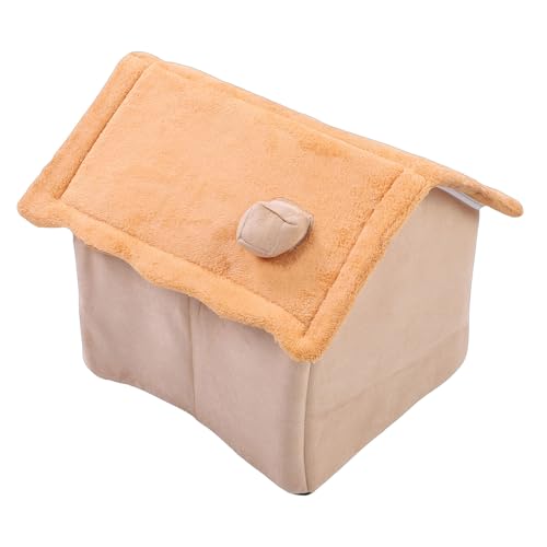 Cat Bed, All Season Comfort Removable Washable Cushion Foldable Cat Cave Bed, Indoor House with Anti Slip Base Chew Proof Design and Oxford Fabric for Cats and Dogs (Yellow)