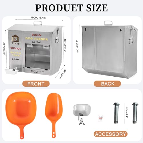 Xinyi Stainless Steel Dog Feeder and Waterer 2-in-1, Gravity Dog Feeder, Aluminum Alloy Water Cup, Automatic Feeder Waterpoof and Sturdy, Transparent Acrylic Observation Window, 3.7 Gallon