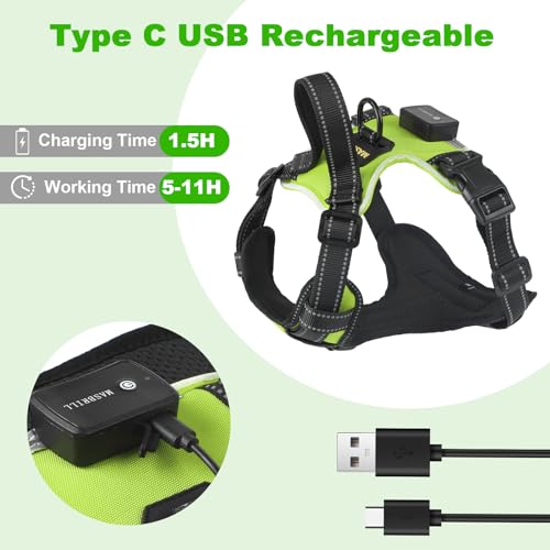Light Up Dog Harness - LED No Pull Rechargeable Illuminated and Reflective Vest for Night Walking, Adjustable Dog Harness - color: Green, size: M