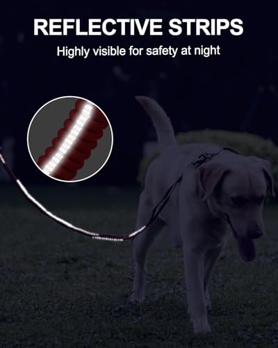Joytale Tactical Dog Leash Heavy Duty, 4-6FT Shock Absorbing Bungee Lead with 2 Padded Handle, Metal Carabiner Clip, Car Seatbelt, Strong No Pull Leash for Medium Large X-Large Dogs, Red - color: Red