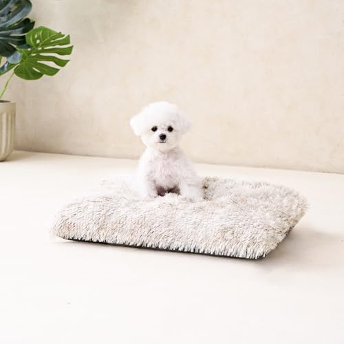 EHEYCIGA Fluffy Dog Crate Bed for Small Dogs, Plush Faux Fur Crate Pad, Calming Anti Anxiety Small Dog Bed, Washable Soft Warm Mat with Non-Slip Bottom, Brown - color: Brown, size: 23.6 x 17.5