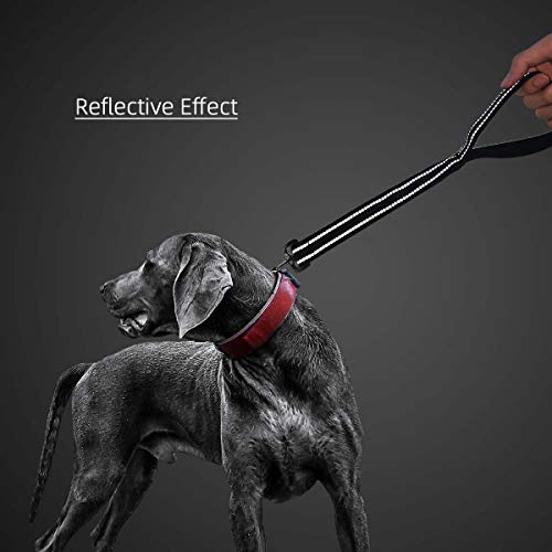 Cymiler Nylon Short Traffic Leash with Padded Handle, 3 Sizes - Small to Large, Reflective Threads - Black - color: Wide-Black