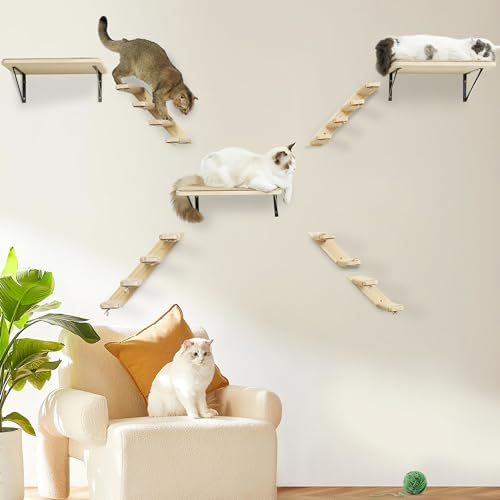 Cat Climbing Stair Shelf, Wall Mounted Ladder 2PCS 4 Steps Reversible Left & Right Direction, for Cats up to 15 Pounds, Cat Stairway with Jute Scratching Ladder Shelves for Kitten Perch Sleeping - color: 2 Pieces