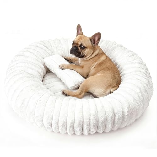 Self Warming Pet Bed, Donut Dog Bed for Small & Medium Dogs, Self-Heating Pet Bed with Non-Slip Bottom, Winter Comfort Dog Beds for Puppies, Washable & Portable Egg Tart Shape (M) - size: 30*30*9 inches