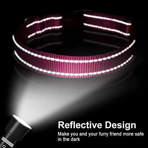 Reflective Dog Collar, Sturdy Nylon Collars for Puppy and Extra Small Girl and Boy Dogs, Adjustable Dog Collar with Quick Release Buckle,Pink,5/8" Width - color: Pink, size: X-Small Plus (Pack of 1)