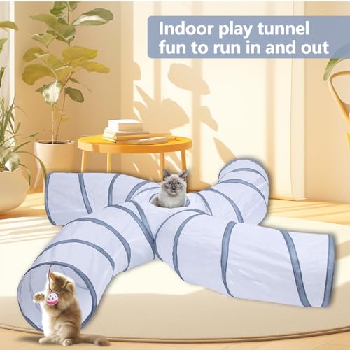 EGETOTA Cat Tunnel for Indoor Cats Large, with Play Ball S-Shape 4 Way Collapsible Interactive Peek Hole Pet Tube Toys, Puppy, Kitty, Kitten, Rabbit (S4 - White & Grey) - color: S4 - White & Grey