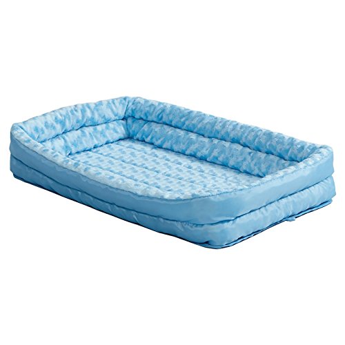 MidWest Homes for Pets XXS QuietTime Double Bolster Pet Bed, Blue Plush 18-Inch Crate Mat with Stacked Bolsters, Machine Washable, Secure Fit with Elastic Straps - color: Blue Plush, size: 18-Inch