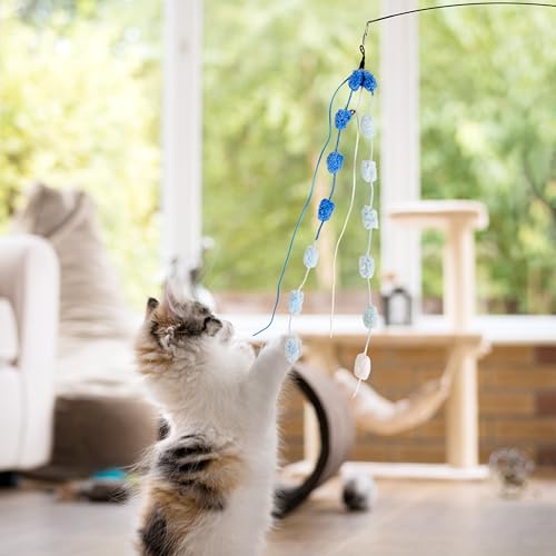 Cat Wand Toy, 9Pcs Retractable Plush Srtip Cat Teaser Wand Toys with Bell & String, Long Interactive Wand Toys for Indoor Kitten, Exercise - size: 7pcs&2pole