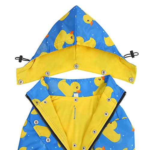 HDE Dog Raincoat Poncho Double Layer Zip Rain Jacket with Removable Hood, Leash Hole for Small to 3XL Dogs and Puppies Ducks Blue - M - color: Ducks Blue, size: Medium