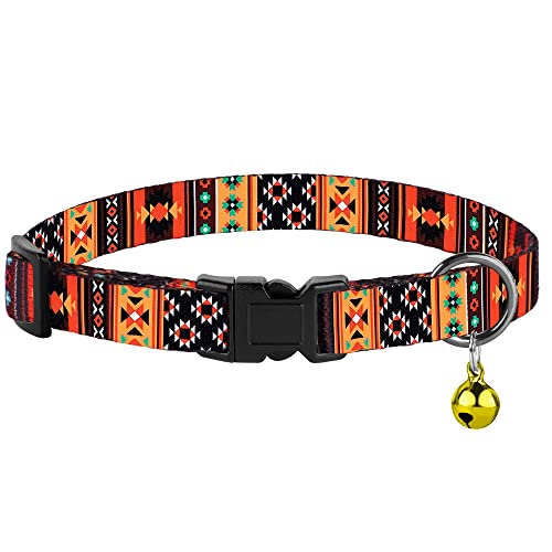 2 Pack Cat Collars with Bell - Breakaway Soft Collar for Girl & Boy Cats, Adjustable Safety Cute Kitten Collars – Comfortable Stylish Patterned Print Design Lightweight (Tribal + Leopard) - color: Tribal + Leopard