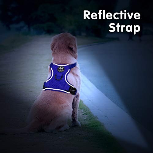 PoyPet Reflective Soft Breathable Mesh Dog Harness Choke-Free Double Padded Vest with Adjustable Neck and Chest(Royal Blue,XS) - color: Royal Blue, size: XS