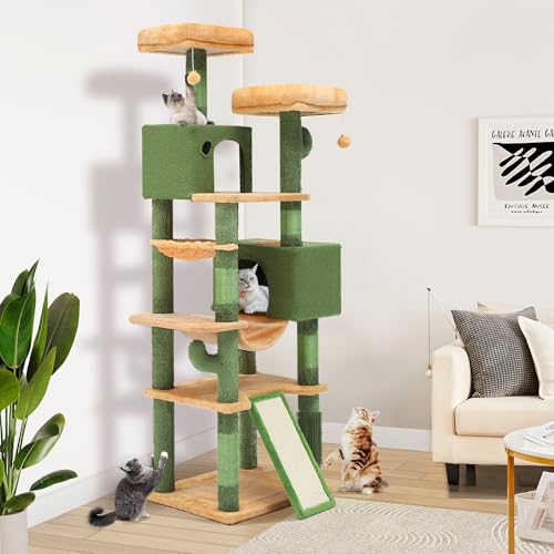 YITAHOME 193 cm Tall Cactus Cat Tower for Large Cats,76 inch Heavy Duty Cat Tree for Indoor Large Adult Big Cats Maine Coon Cat Tree Tower with Scratching Post, Hammock, Cat Condo, Cactus Green - style: Cactus