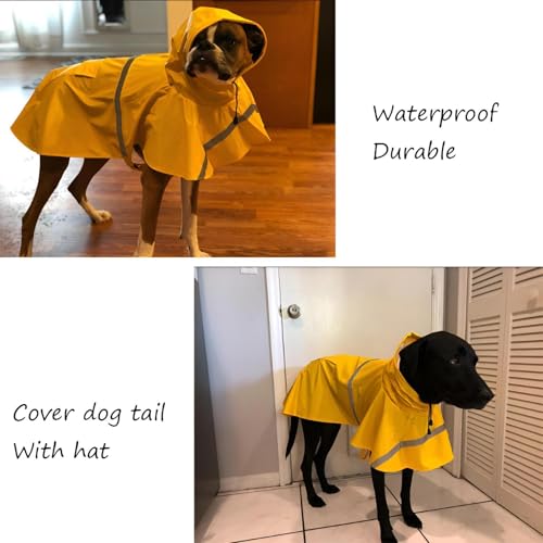NACOCO Large Dog Raincoat Adjustable Pet Water Proof Clothes Lightweight Rain Jacket Poncho Hoodies with Strip Reflective (L, Yellow) - color: Yellow, size: Large (Pack of 1)