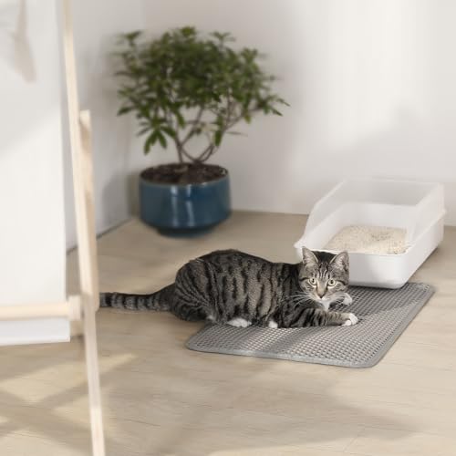 Cat Litter Trapping Mat, 27"x19" Universal Fit Litter Box Floor Mat, Hexagon Grids & Anti-Leak Base, Machine Washable, Non-Slip Kitty Mat for Most Homes, Gray - color: Gray
