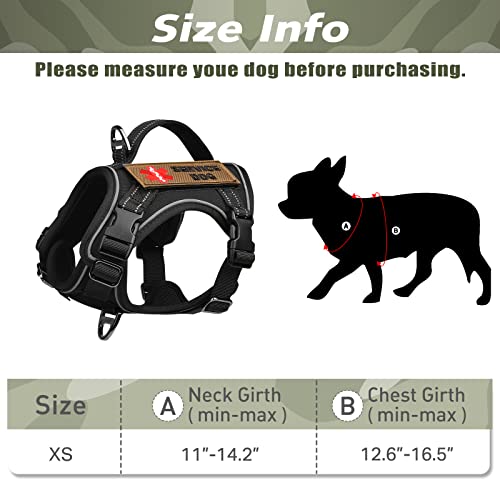Tactical XS Dog Harness, Military Service Dog Vest with Vertical Handle, No Pull Outdoor Training Small Puppy Vest Chihuahua Harness (Black, XS) - color: Black