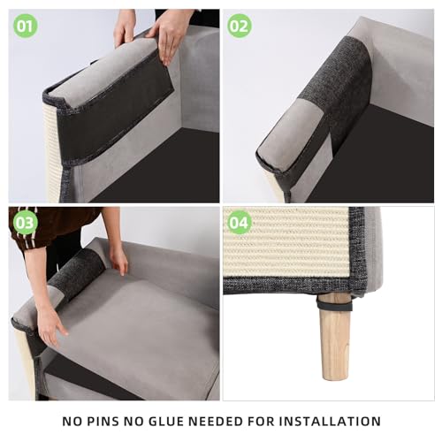 Cat Scratch Sofa Protector,Cat Scratching Couch Protector with 19.7''L*23.6''W Natural Sisal Cat Scratcher Mat for Protecting Couch Sofa Chair (Dark Grey/Right Hand) - color: Dark Grey