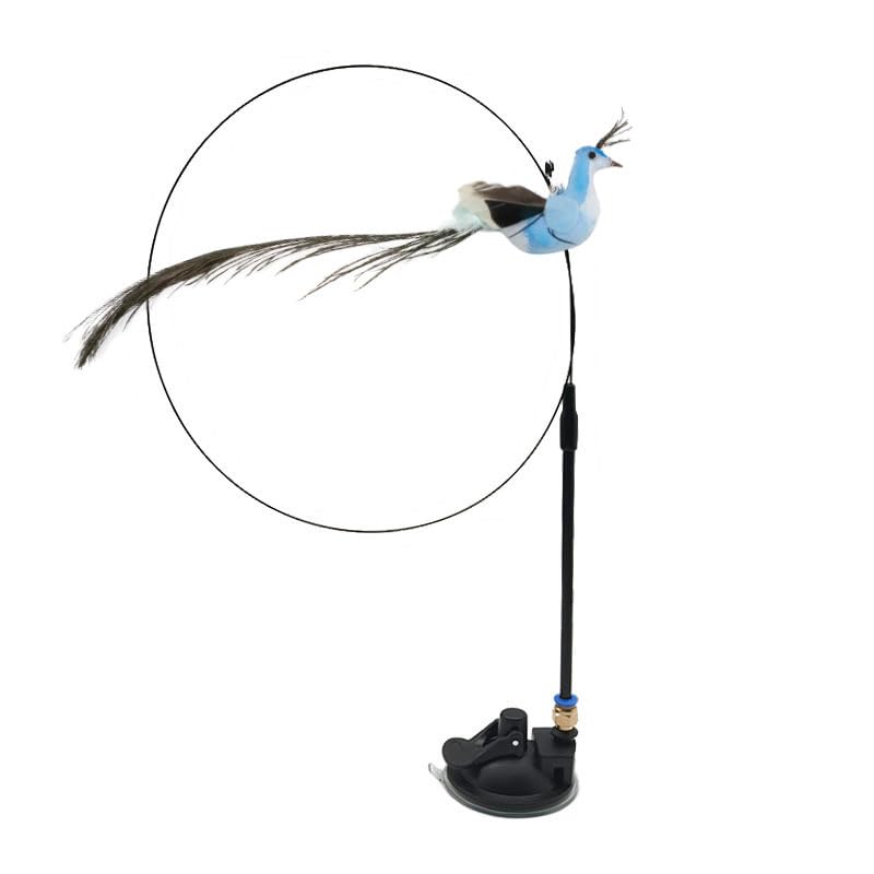 Interactive Cat Wand Toy with Suction Cup Base, Rotating Bird Feather Teaser, Blue White Orange Colors, Automatic Spinning (Peacock) - color: peacock