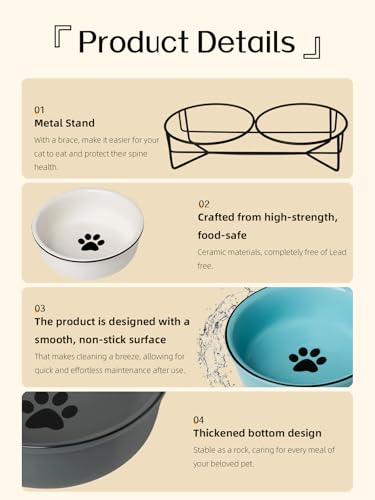 GDCZ Ceramics Raised Cat Bowls with Heighten Metal Stand,15 Ounces White - color: White