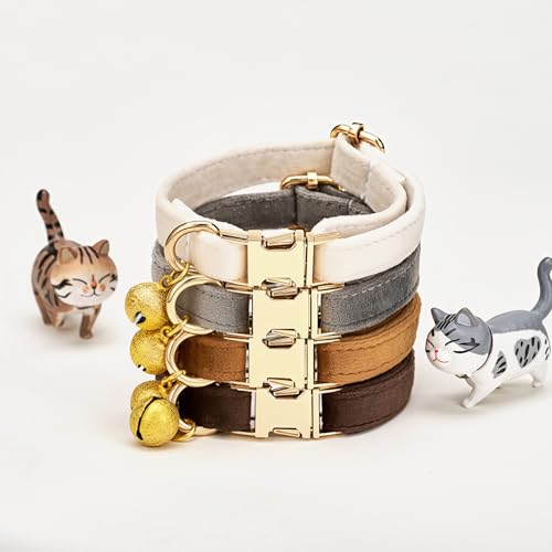 Custom Cat Collar with Bells Personalized Small Cat Collar Engraved Name & Phone Number with Secure Metal Quick-Release Buckle Adjustable (Bright RED) - color: Red
