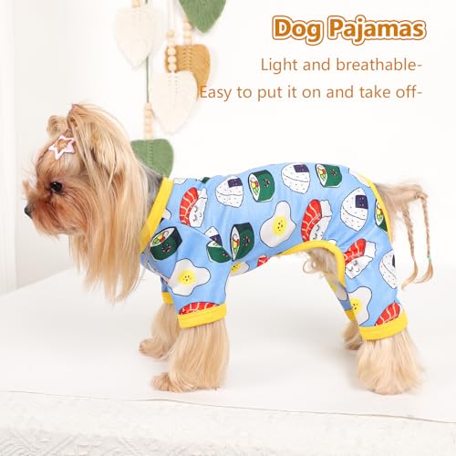 Dog Pajamas Small Sized Dogs Stretchable Summer Dog Clothes Pjs 4 Legs Girl Boy Cute Soft Puppy Outfits Doggie Cat Jammies Jumpsuit Sleeper for Pet (Bread, Medium) - color: Bread, size: Medium (Chest 15in )