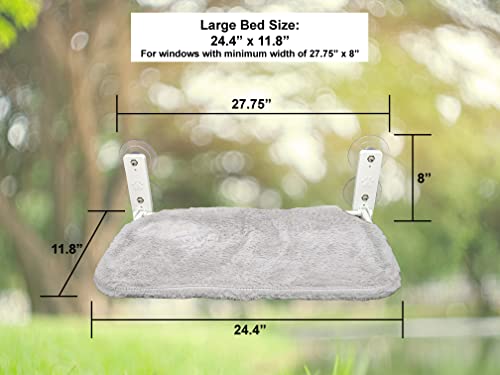 Family Safe Cordless Portable Foldable Cat Window Perch Hammock with Metal Frame, Strong Suction Cups, and 2 Fabric Covers for Indoor Cats - Large