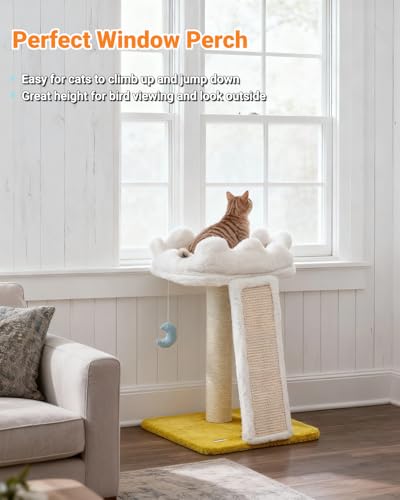 Happi N Pets Cat Tree, Cloud Cat Tower with Soft Bed, Cat Scratching Post & Pad with Larger Perch for Window Viewing, Small Cat Tree with Cute Toys, Bonus Catnip - size: 22" with Scratching Pad