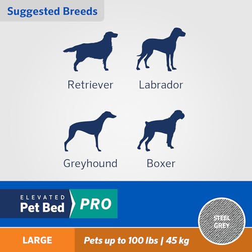 Coolaroo Pro Elevated Dog Bed - Low-Profile Access, Moisture-Resistant Cover, Breathable Fabric & Tool-Free Setup, Steel Gray, Large - color: Steel Grey, size: Large