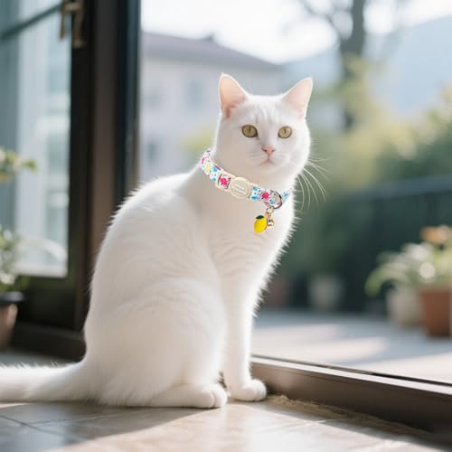 Unique style paws 2 Pack Spring Summer Kitten Collar Breakaway with Bell&Pendant, Adjustable Safety Blue Lemon Dinosaur Cat Cotton Collar for Girl Boy Cat and Small Pet - color: Lemon Dinosaur