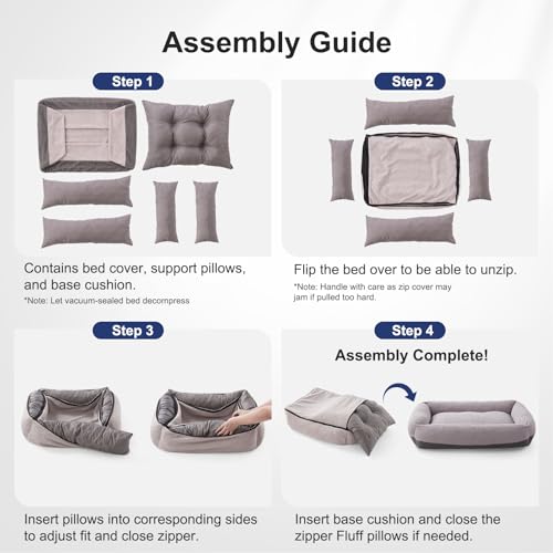 Washable Dog Bed Medium Size Dogs, Rectangle Comfy Fluffy Small Dog Beds, Removable Zipper Cover Machine Wash, Soft Orthopedic Bed Durable Pet Cuddler with Anti-Slip Bottom, 25"x21"x7", Grey - color: Grey, size: M(25''x21''x7'')