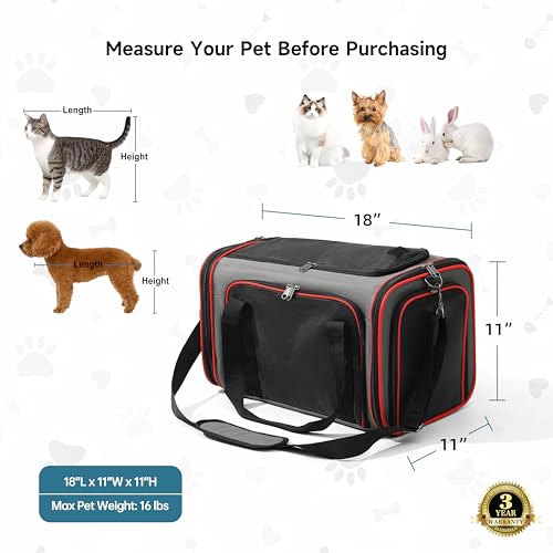 EliteField Soft-Sided Pet Carrier (3-Year Warranty, Airline Approved), Foldable Travel Bag with Removable Fleece Bed for Dogs, Cats & Small Pets, Scratch-Resistant Mesh - color: Gray, size: 18.0"L x 11.0"W x 11.0"H