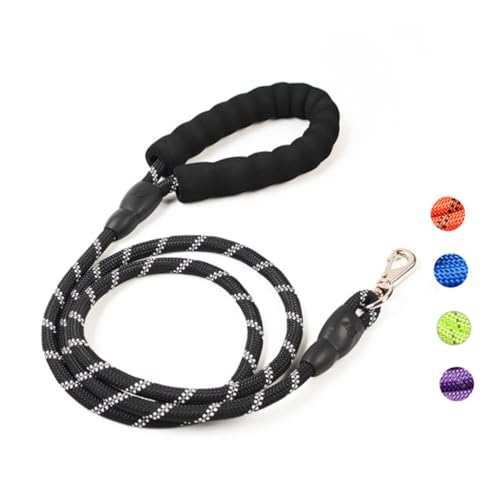 TOYANDONA Reflective Dog Leash 1.5m Black Pet Lead Haulage Cable Sturdy Rope for Walking and Training in Low Light Conditions