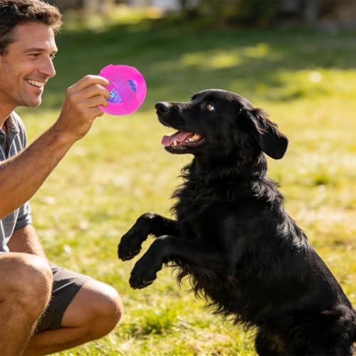 Dog Ball Toy for Chewing and Treat Dispensing - Tough Rubber Puppy Chew Toys Interactive Puzzle Balls for Teething & Slow Feeding, 3.5 Inch (Pink) - color: Pink
