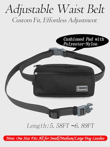 Hands Free Dog Leash with Zipper Pouch & Waist Belt – Reflective Durable Bungee Leash with Dual Padded Handles for Walking, Jogging & Running, Fits Small to Large Dogs (Black) - color: Black