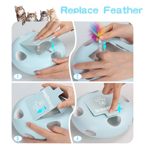 Cat Toys, Rechargeable Interactive Cat Toy, Smart Sensor Pop-Up Feather Toy with 7 Holes, USB Powered Automatic Kitten Toy for Indoor Cats, Blue - color: blue
