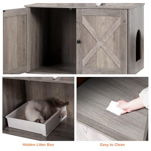 Heybly Cat Tree with Litter Box Enclosure for Indoor Big Cat, Cat Tower for Large Cats 20lbs Heavy Duty, Modern Cat Condo Furniture with Scratching Posts, Rustic Gray HCT110SG - color: Rustic Gray