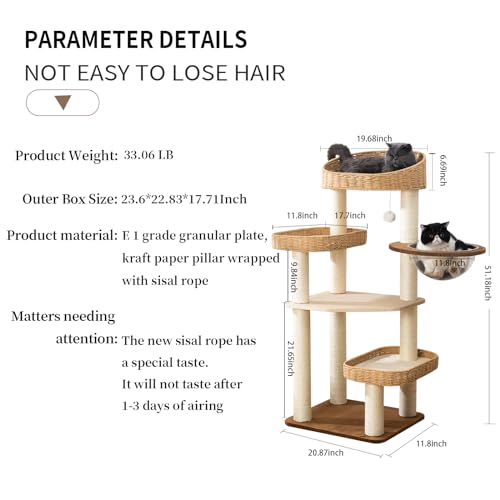 Modern Cat Tree Tower, Hand-Woven Condo for Large Cats with Sisal Scratching Post, Cute Cats Furniture Activity Center - color: LS-02-new1