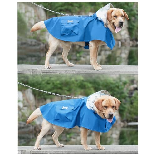 Dog Raincoat Waterproof, Adjustable Reflective Hooded Dog Rain Poncho with Leash Hole for Small Medium Large Dogs (Blue, X-Large) - color: Blue, size: XL(37-55lb)