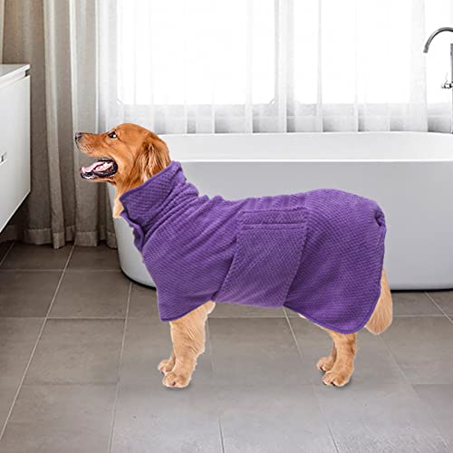 Geyecete Dog Bathrobe Towel Dog Drying Coat-Dry Fast Dog Bag-Pineapple Grid Fast Drying Super Absorbent Pet Dog Cat Bath Robe Towel-Purple-S - color: Purple(Pineapple grid), size: Small