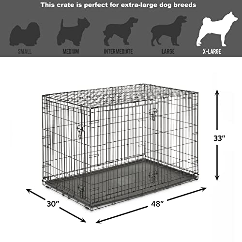 Midwest Homes for Pets 48-Inch New World Crate for Extra-Large Breeds, 90-110 lbs, Double Door Folding Dog Crate, Leak-Proof Tray & Secure Latches, Portable, Durable & Easy to Assemble - size: 48.0"L x 30.0"W x 33.0"H