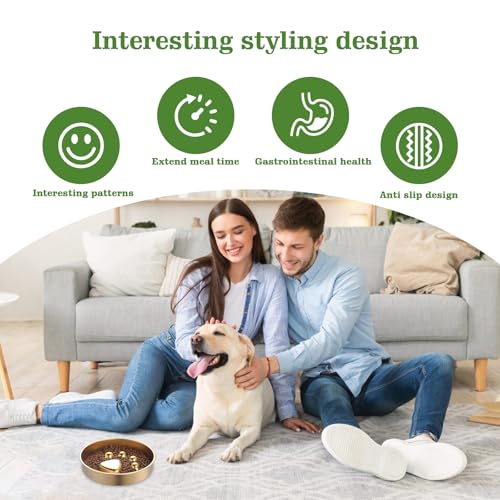 Golden Stainless Steel Slow Feeder Dog Bowls – Non-Slip Metal Dog Bowl for Large & Medium Breeds, Puppy Puzzle Feeder – 2 Cup Capacity for Small to Big Pets – Durable Slow Feed Dog & Cat Food Dish - color: Paw-Golden