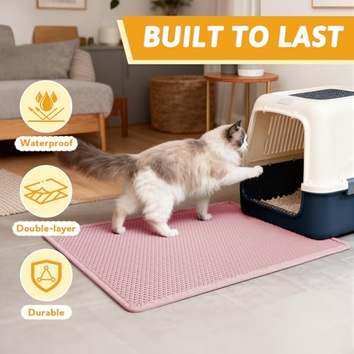 Pieviev Cat Litter Mat Double Layer Waterproof Urine Proof Trapping Mat 1 Pack (Pink, 30x24 Inch (Pack of 1)) - color: Pink