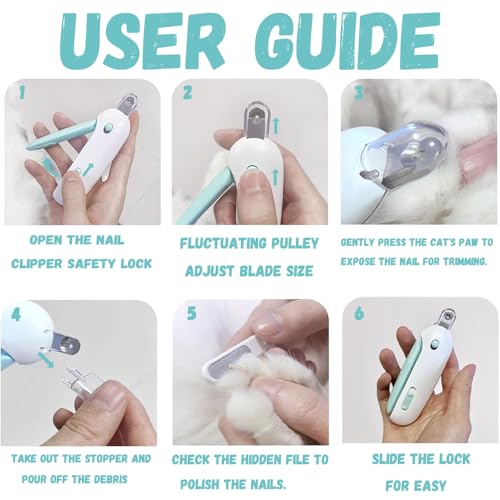 Cat Nail Clipper with Hidden File & Debris Catcher -Gentle Round-Hole(1–3.5 mm),Trimmer for Kittens & Indoor Cats | Anti-Splash Claw Cutter for Grooming (Blue) - color: Blue