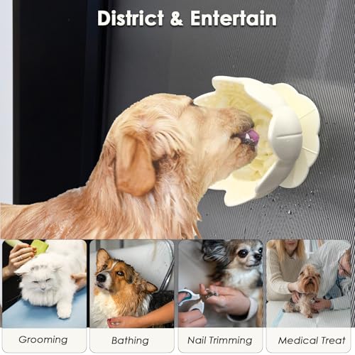 Dog Lick Bowl,Anxiety Relief Slow Feeder Dog Lick Mat Treat Dispenser, Non-Slip Licking Bowl Enrichment Toys for Small Medium Breeds Dogs (Beige, 12x12x7.6CM) - color: Beige
